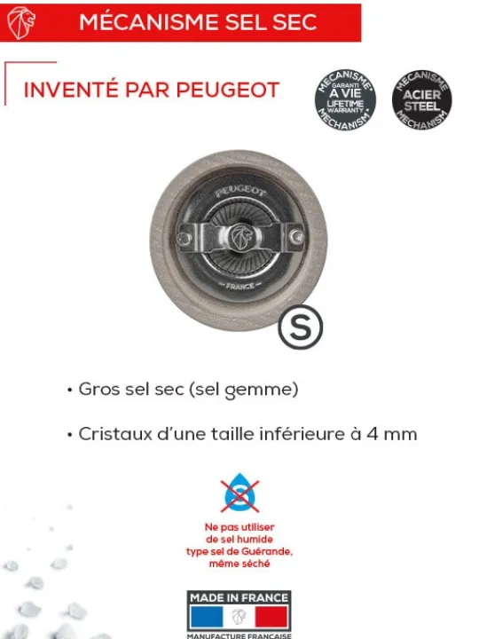 Peugeot Saveurs Bistro Moulin à sel manuel en bois laqué, gris taupe, 10 cm - 4in. -> Moulins À Sel Et Salières