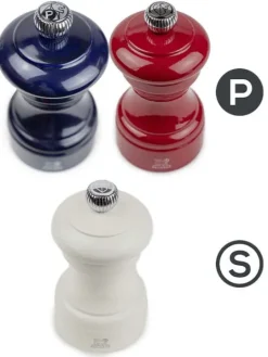 Peugeot Saveurs Bistro trio france Trio 2 moulins poivre et 1 moulin sel, manuels en bois, bleu, blanc et rouge, 10 cm -><noscript><img width=