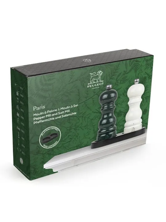 Peugeot Saveurs Duo paris Coffret cadeau - duo de moulins à poivre et à sel u’select paris 15 cm, accompagné d'un plateau en bambou noir -> Coffrets Cadeaux|Envie De Couleurs