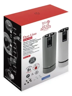 Peugeot Saveurs Line electrique Coffret cadeau - duo de moulins à poivre et à sel électriques rechargeables, u'select, carbone et aluminium, 15 cm - 6in. -><noscript><img width=