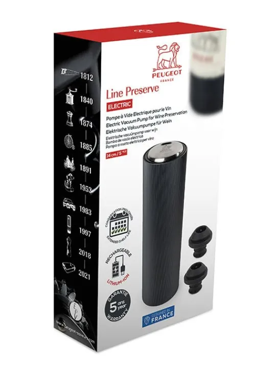 Peugeot Saveurs Line preserve electric Pompe à vide electrique pour le vin 100% automatique en aluminium, carbone, 14 cm - 5,5 in -> Accessoires Vin Et Champagne|Accessoires Moulins