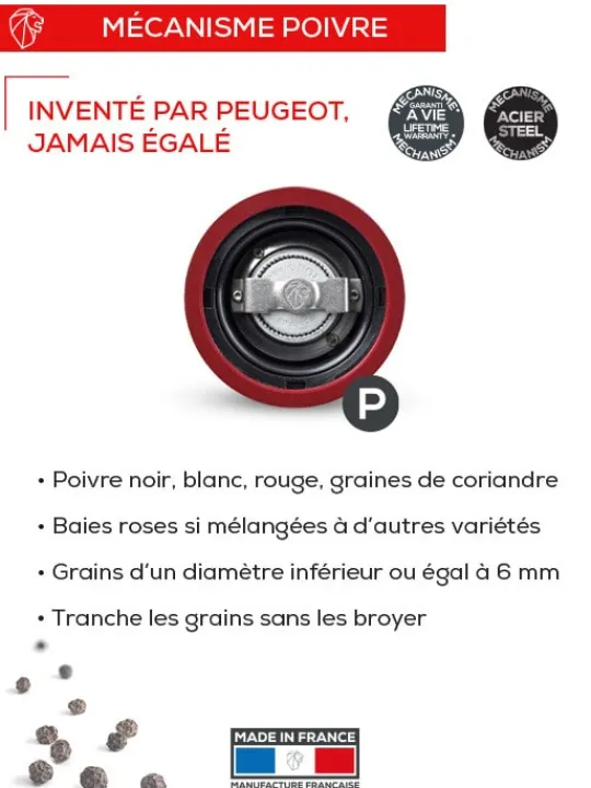 Peugeot Saveurs Paris u'select Moulin à poivre manuel u'select en bois laqué, safran, 22 cm - 9in -> Moulins À Poivre