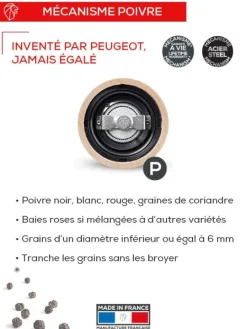 Peugeot Saveurs Paris u'select Moulin à poivre manuel en bois, u'select, noir satin , 22 cm - 9in -> Moulins À Poivre