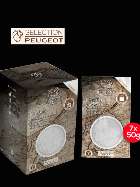 Peugeot Saveurs Sel blanc Gros sel blanc de cuisine d'allemagne, 350g - 7 sachets fraicheur de 50g -> Idées Cadeaux -50€|Epices Du Monde